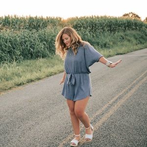 Bat wing stone blue romper size small